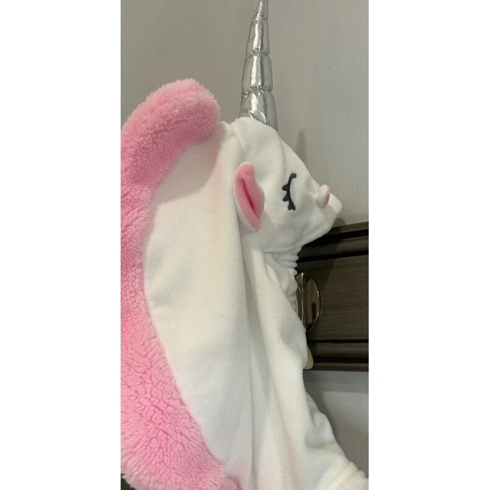 Carters Plush Girls Unicorn Costume Hood Pink White Zip Front Tail Size 18 M